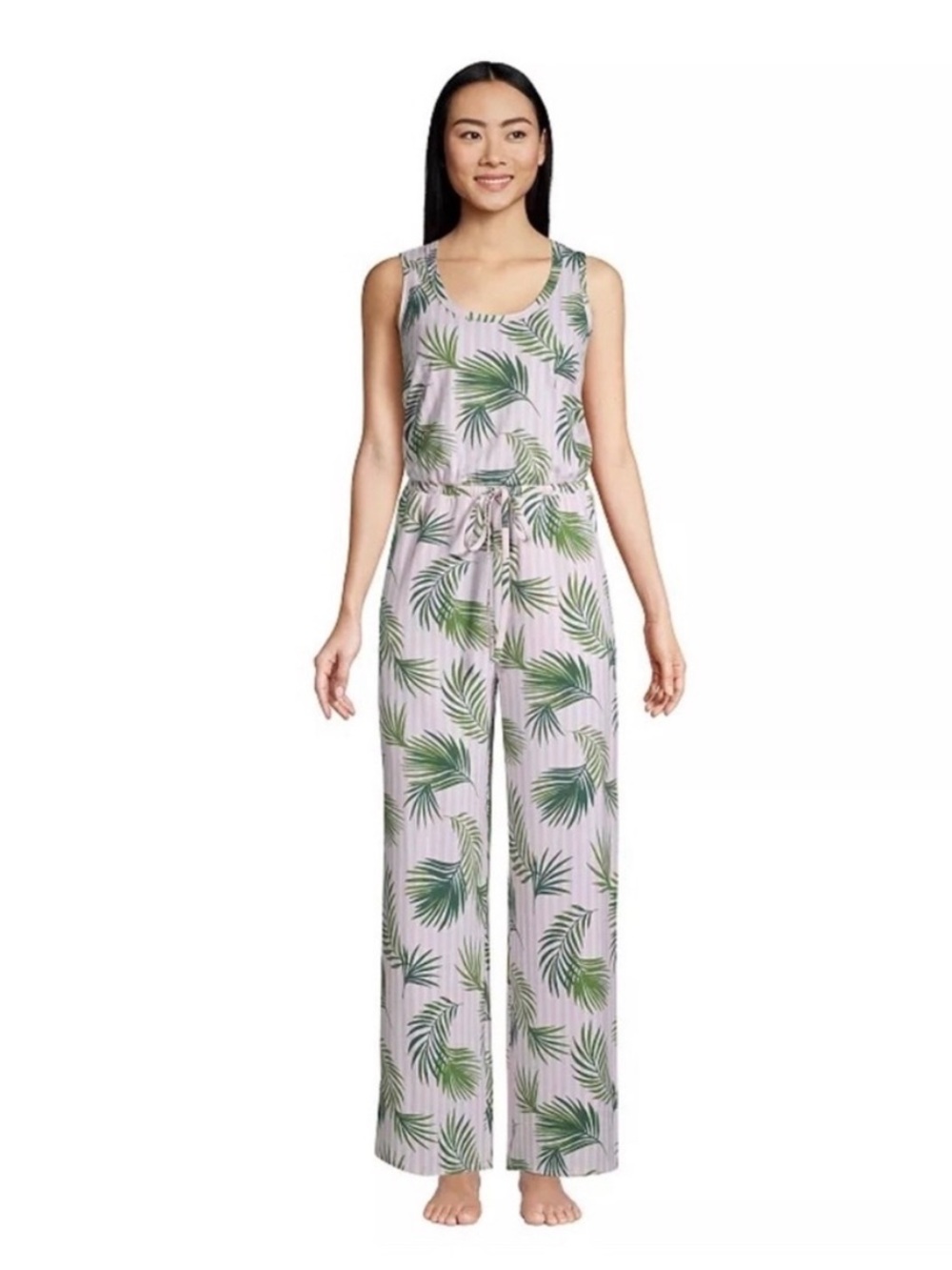 Land's End Sleeveless Palm-Print Jumpsuit XL